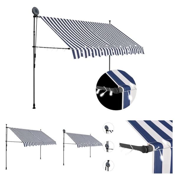 The Living Store Sisäänkelattava markiisi LED-valoilla 300 cm sininen/valkoinen -  Markiisit