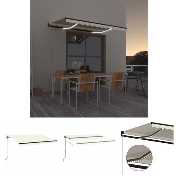 The Living Store Manuaalisesti sisäänkelattava markiisi LEDillä 350x250 cm kerma -  Markiisit