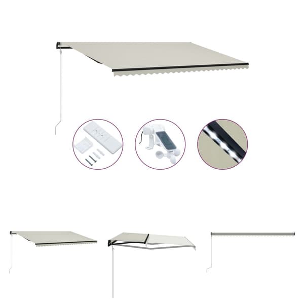 The Living Store Infällbar markis med vindsensor & LED 600x300 cm gräddvit -  Markiser