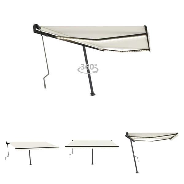 The Living Store Manuaalisesti sisäänkelattava markiisi LEDillä 450x350 cm kerma -  Markiisit