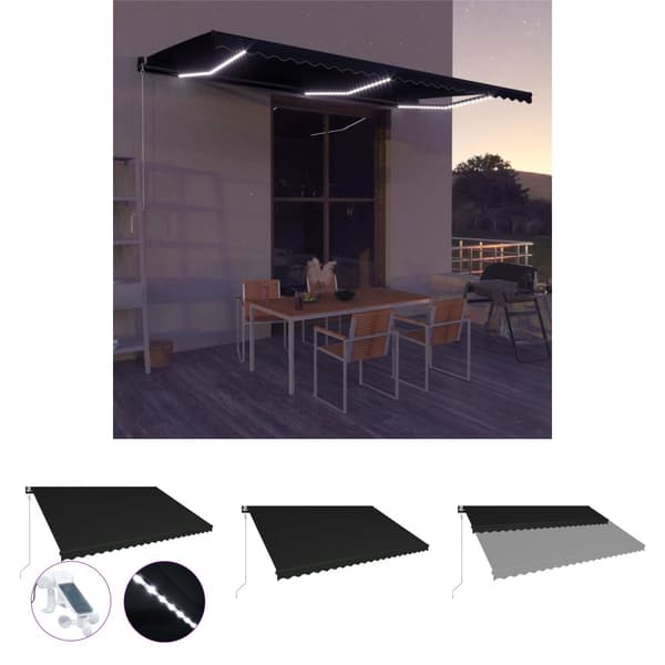 The Living Store Infällbar markis med vindsensor & LED 500x300 cm antracit -  Markiser