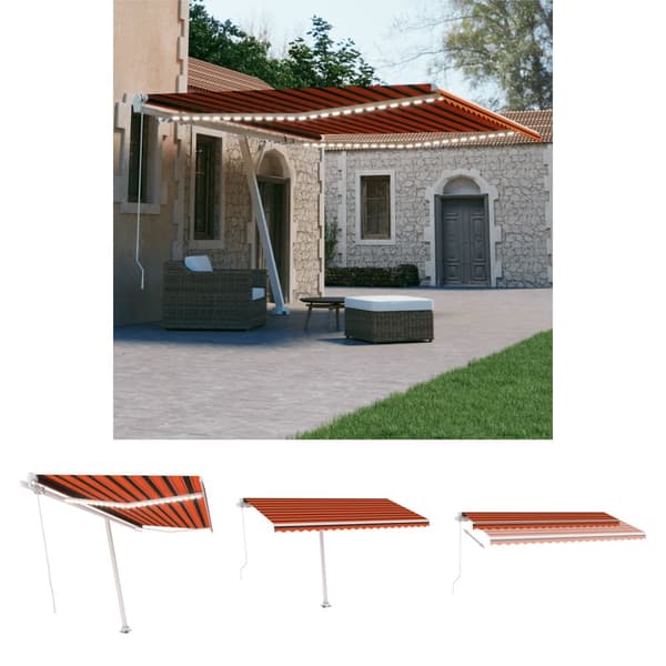 The Living Store Käsin sisäänkelattava markiisi LEDillä 400x300 cm oranssiruskea -  Markiisit