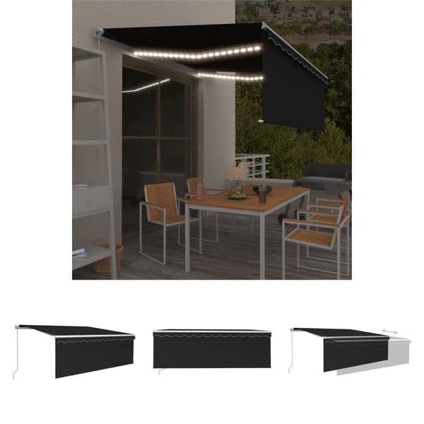 The Living Store Manuell markis med rullgardin & LED 4x3m antracit -  Markiser