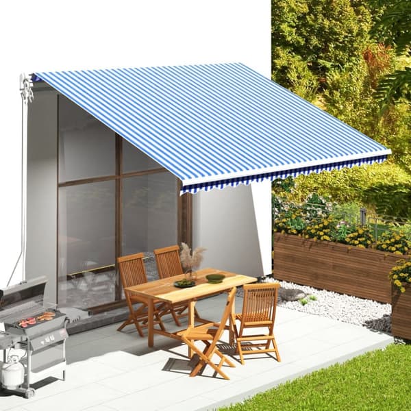 The Living Store udskiftningsdug til markise 4,5x3,5 m blå og hvid - Markiser