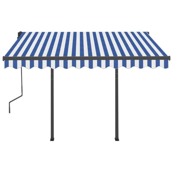 The Living Store Käsin sisäänkelattava markiisi tolpilla 3x2,5 m sinivalkoinen - Markiisit