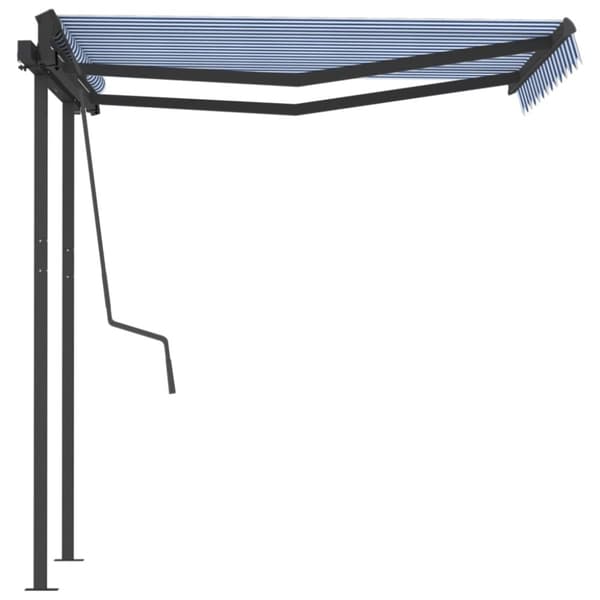 The Living Store Käsin sisäänkelattava markiisi tolpilla 3x2,5 m sinivalkoinen - Markiisit