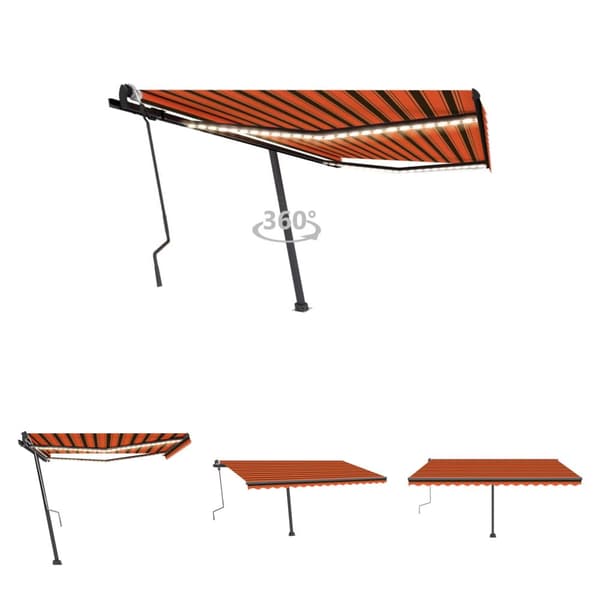 The Living Store Käsin sisäänkelattava markiisi LEDillä 400x300 cm oranssiruskea - Markiisit