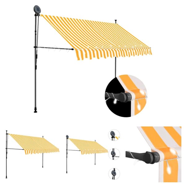 The Living Store Sisäänkelattava markiisi LED-valoilla 300 cm valkoinen/oranssi -  Markiisit
