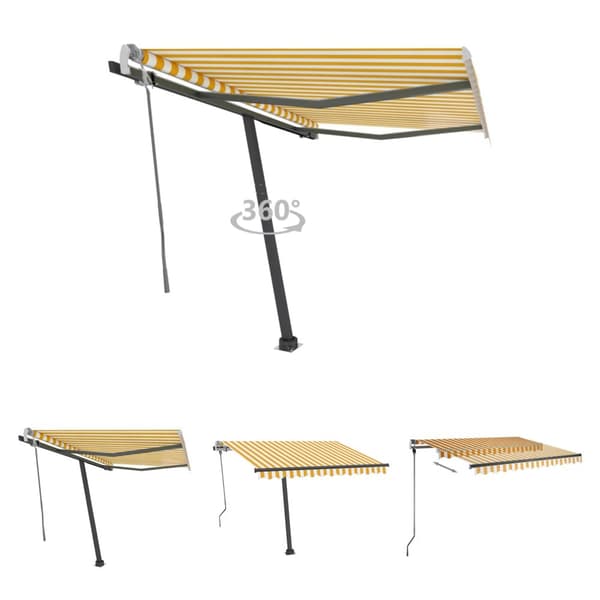 The Living Store Fristående markis manuellt infällbar 350x250 cm gul/vit -  Markiser