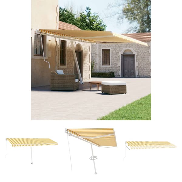 The Living Store Markis manuellt infällbar fristående 500x300 cm gul/vit -  Markiser