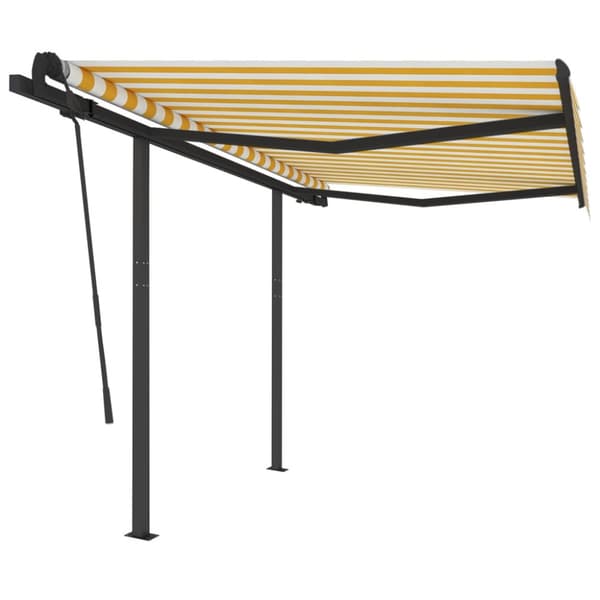 The Living Store Markis med stolpar manuellt infällbar 3,5x2,5 m gul och vit - Markiser