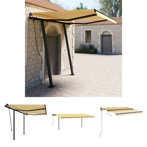 The Living Store Markis med stolpar manuellt infällbar 3,5x2,5 m gul och vit - Markiser