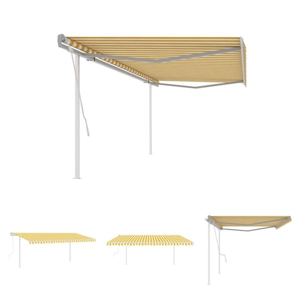 The Living Store Markis med stolpar manuellt infällbar 5x3 m gul och vit - Markiser