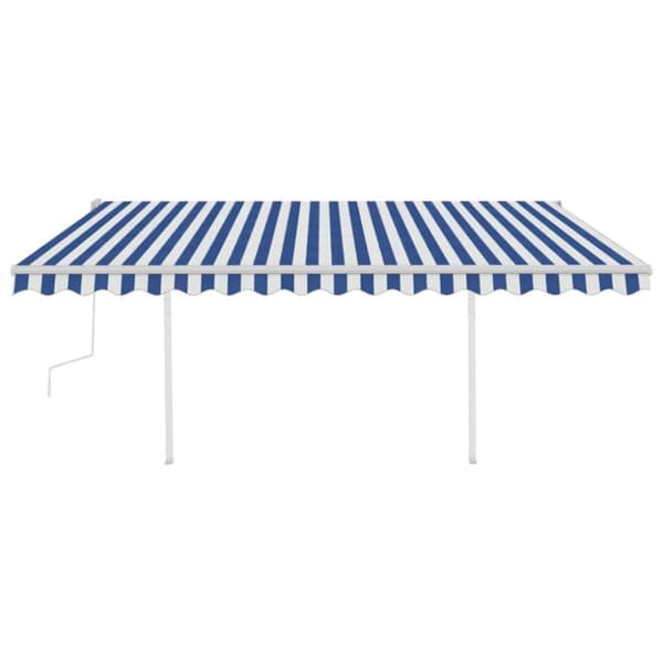 The Living Store Markis med stolpar manuellt infällbar 4x3,5 m blå och vit -  Markiser
