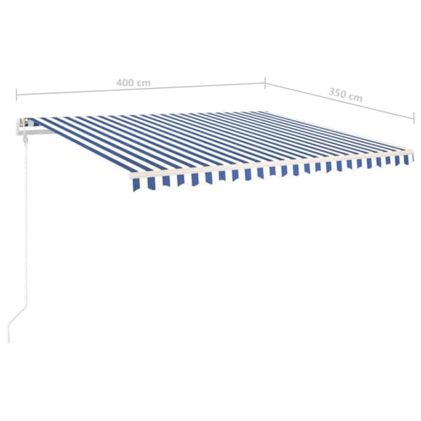 The Living Store Markis med stolpar manuellt infällbar 4x3,5 m blå och vit - Markiser