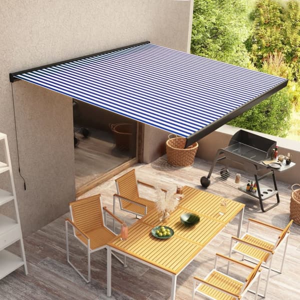 The Living Store Manuaalinen kasettimarkiisi 350x250 cm sininen ja valkoinen - Markiisit