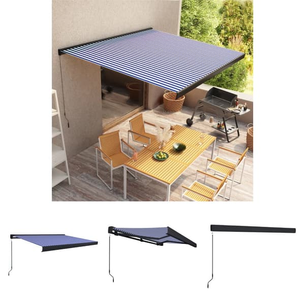 The Living Store Manuaalinen kasettimarkiisi 350x250 cm sininen ja valkoinen - Markiisit