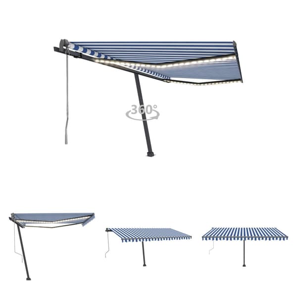 The Living Store Automatisk markis med vindsensor & LED 400x300 cm blå och vit -  Markiser