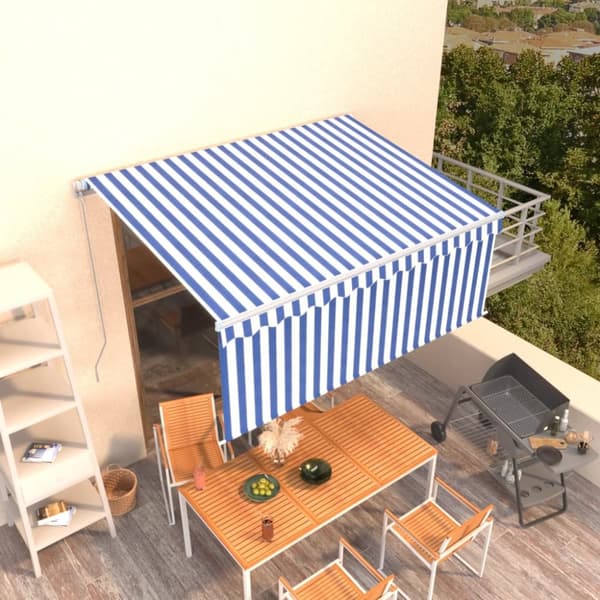 The Living Store Manuell markis med rullgardin 3x2,5 m blå och vit - Markiser