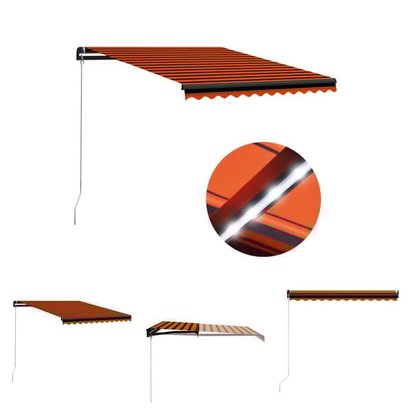 The Living Store markise m. LED-lys 300x250 cm manuel betjening orange og brun -  Markiser