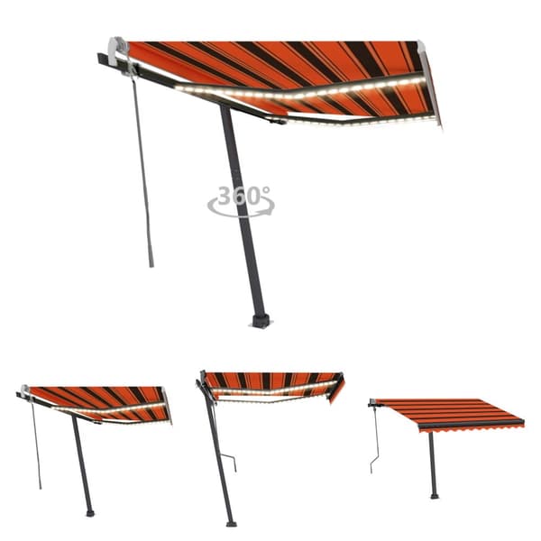 The Living Store Markis manuellt infällbar med LED 300x250 cm orange och brun - Markiser
