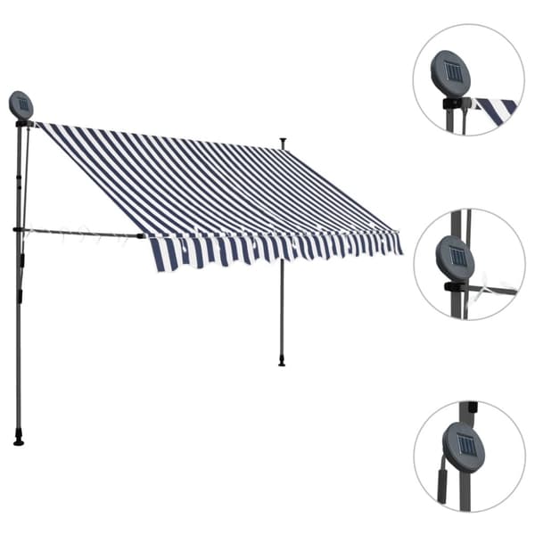 The Living Store Markis manuellt infällbar med LED 250 cm blå och vit - Markiser