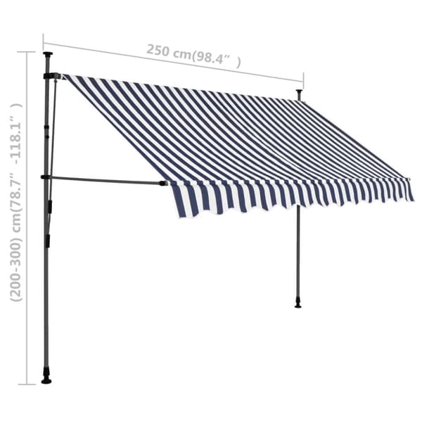 The Living Store Markis manuellt infällbar med LED 250 cm blå och vit - Markiser