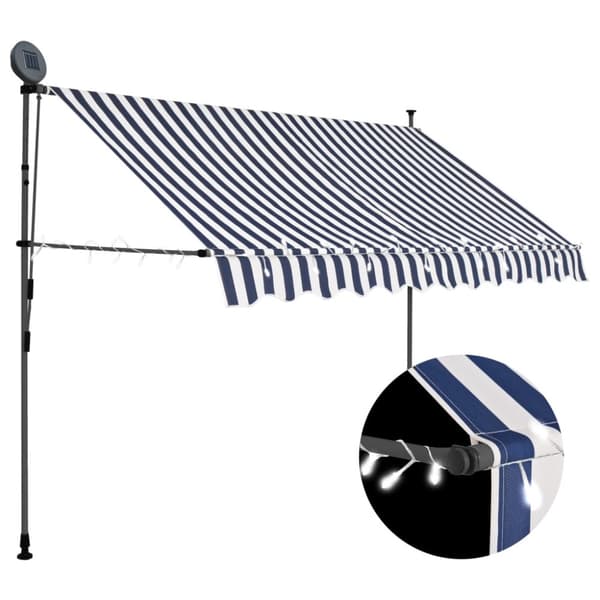 The Living Store Markis manuellt infällbar med LED 250 cm blå och vit - Markiser