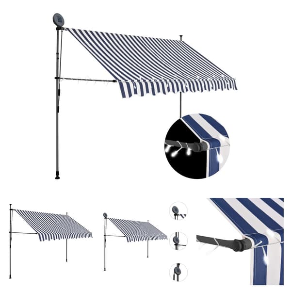 The Living Store Markis manuellt infällbar med LED 250 cm blå och vit - Markiser