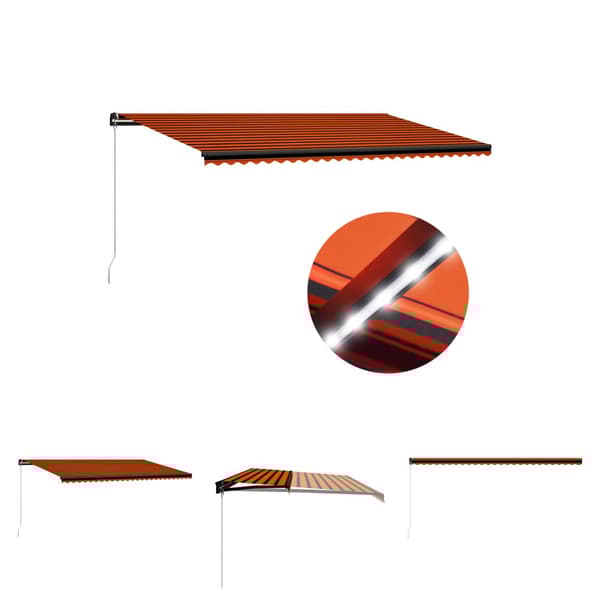 The Living Store Markis manuellt infällbar med LED 600x300 cm orange och brun - Markiser