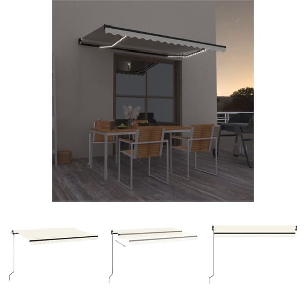 The Living Store Manuaalisesti sisäänkelattava markiisi LEDillä 450x350 cm kerma -  Markiisit