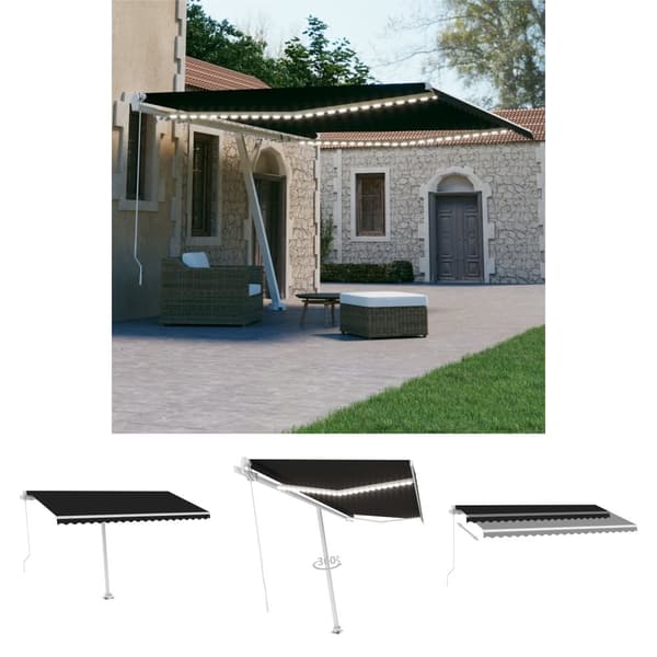 The Living Store Markis manuellt infällbar med LED 400x300 cm antracit -  Markiser