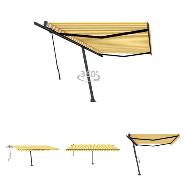 The Living Store fritstående markise 500x350 cm manuel betjening gul/hvid -  Markiser