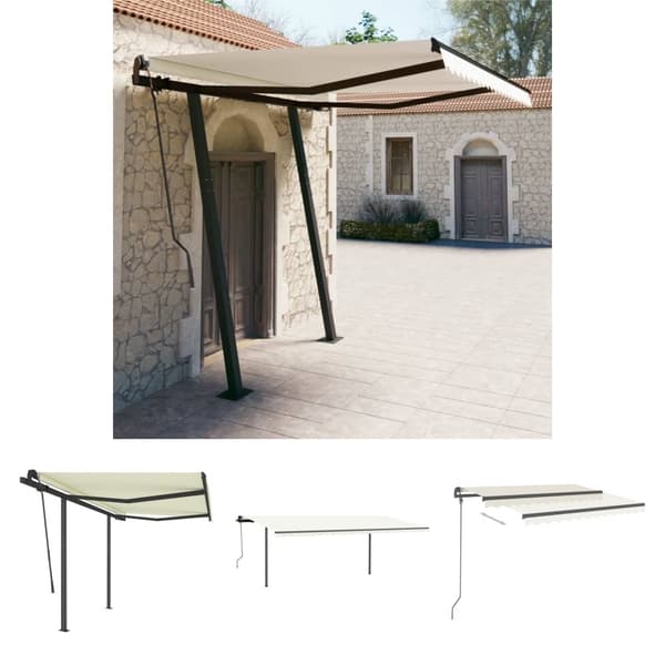 The Living Store markise med stolper 3,5x2,5 m manuel betjening cremefarvet -  Markiser