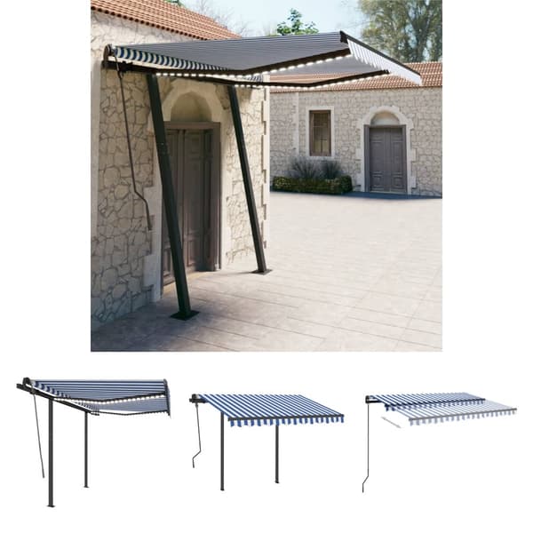 The Living Store Manuaalisesti kelattava markiisi LED-valot 3x2,5m sinivalkoinen -  Markiisit