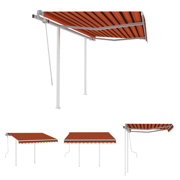 The Living Store Markis med stolpar automatiskt infällbar 3x2,5 m orange/brun -  Markiser