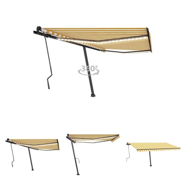 The Living Store markise m. LED-lys 400x300 cm manuel betjening gul og hvid -  Markiser