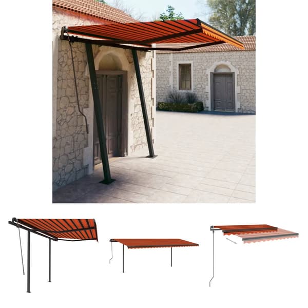 The Living Store Manuaalisesti kelattava markiisi tolpilla 3,5x2,5m oranssirusk. - Markiisit