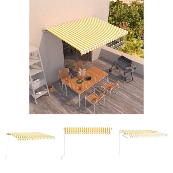 The Living Store Manuaalisesti sisäänkelattava markiisi 400x350cm keltavalkoinen -  Markiisit