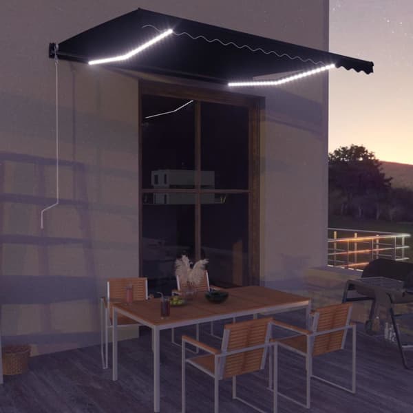 The Living Store Markis infällbar med vindsensor & LED 400x300 cm antracit - Markiser