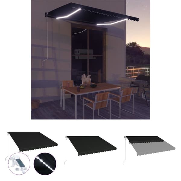 The Living Store Markis infällbar med vindsensor & LED 400x300 cm antracit - Markiser