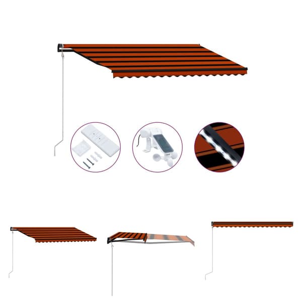 The Living Store Infällbar markis med vindsensor & LED 450x300 cm orange & brun -  Markiser
