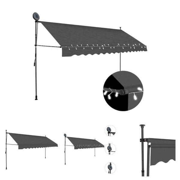 The Living Store Markis manuellt infällbar med LED 400 cm antracit -  Markiser