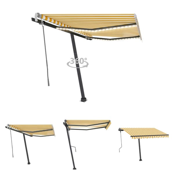 The Living Store Markis manuellt infällbar med LED 300x250 cm gul och vit - Markiser
