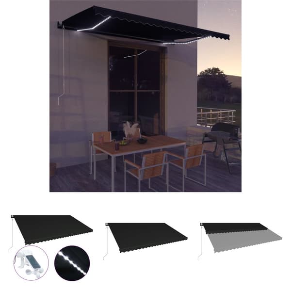 The Living Store foldemarkise med vindsensor og LED 600x300 cm antracitgrå -  Markiser