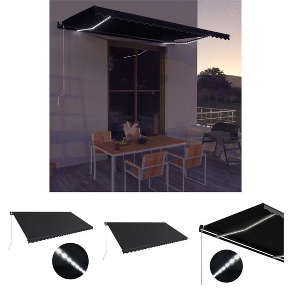 The Living Store Markis manuellt infällbar med LED 600x300 cm antracit - Markiser