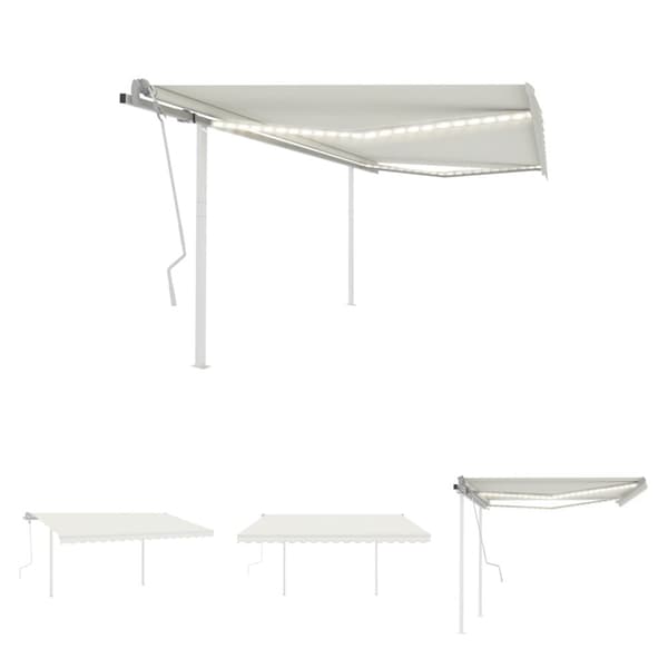 The Living Store Markis med LED manuellt infällbar 4x3 m gräddvit -  Markiser