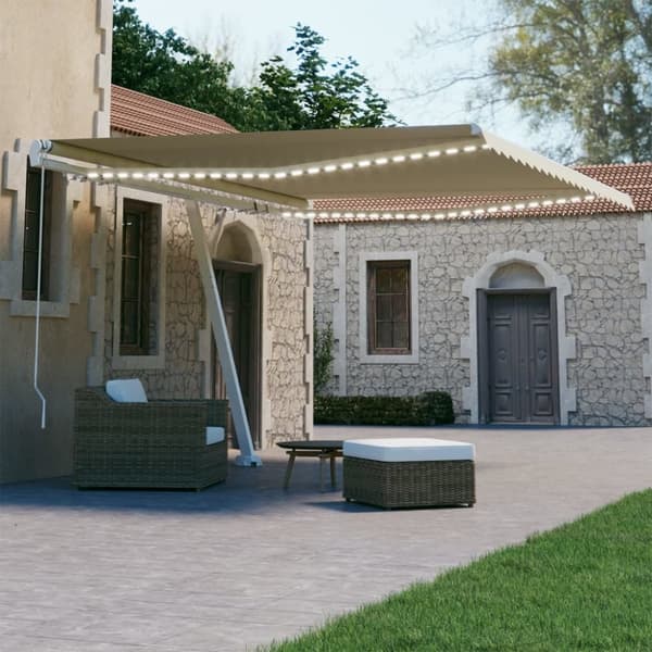 The Living Store markise m. LED-lys 400x300 cm manuel betjening cremefarvet -  Markiser