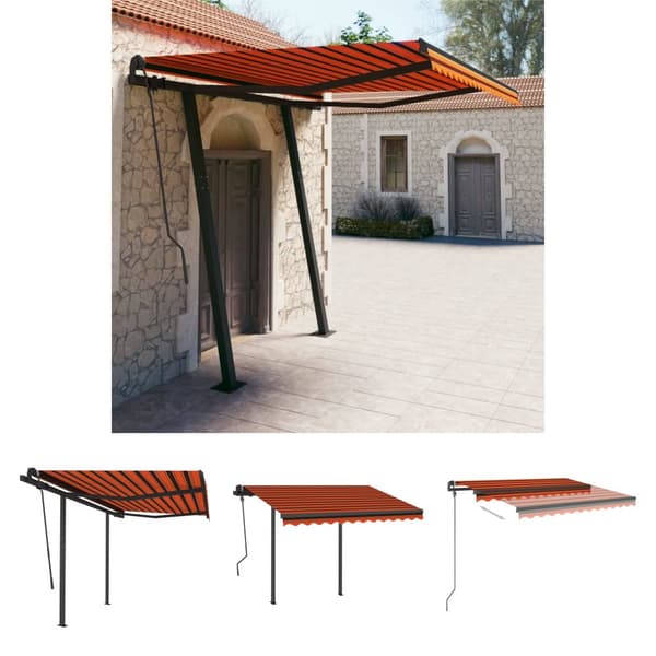 The Living Store Markis med stolpar manuellt infällbar 3x2,5 m orange och brun - Markiser