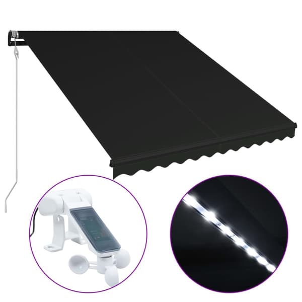 The Living Store Markis manuellt infällbar med vindsensor & LED 350x250 cm antracit - Markiser